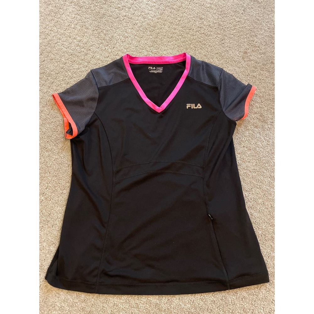 FILA Sport Performance Black V-Neck Short Sleeve Top